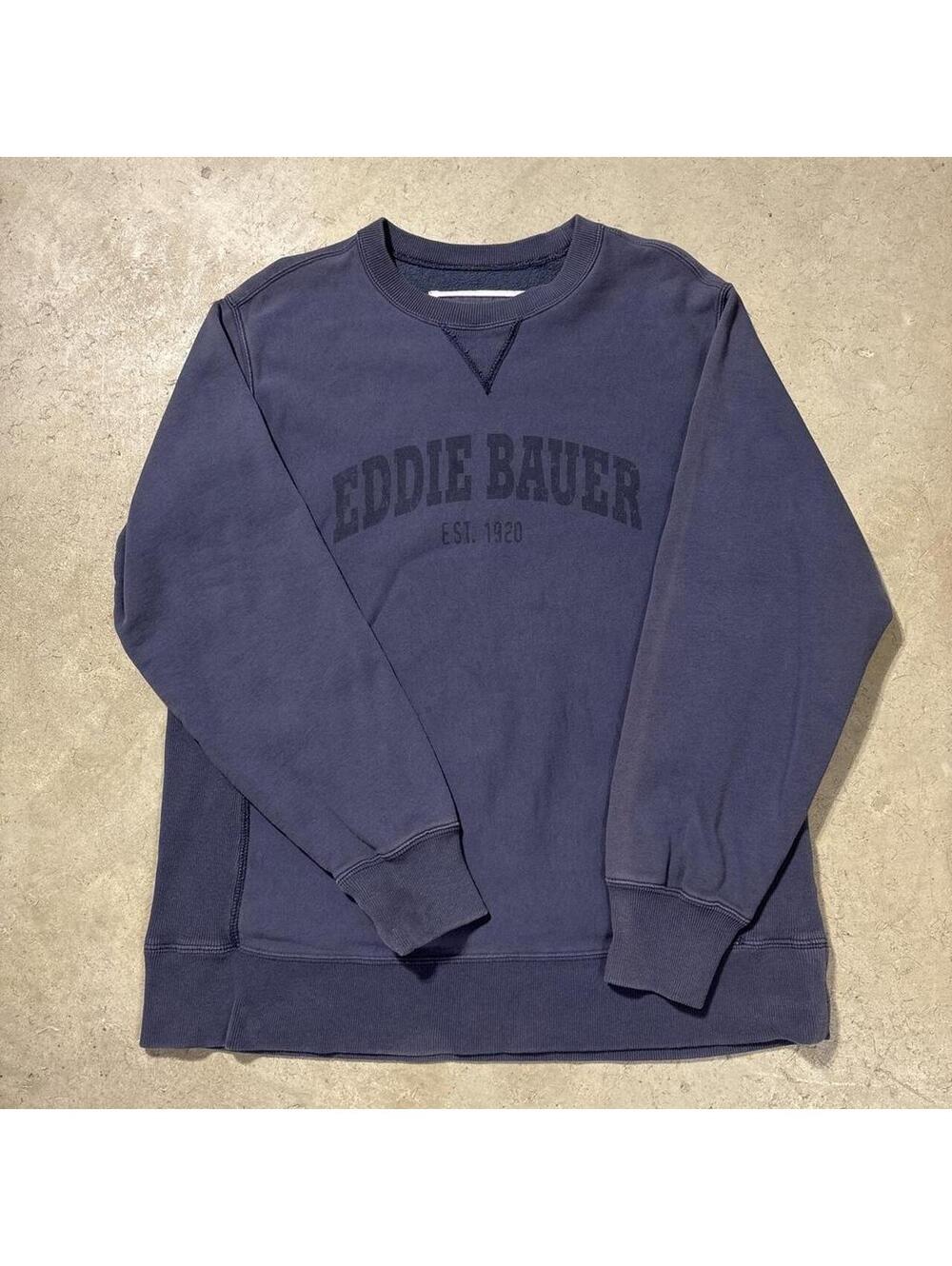Vintage Y2K Eddie Bauer Crewneck Sweatshirt Men's L Navy Logo Spellout